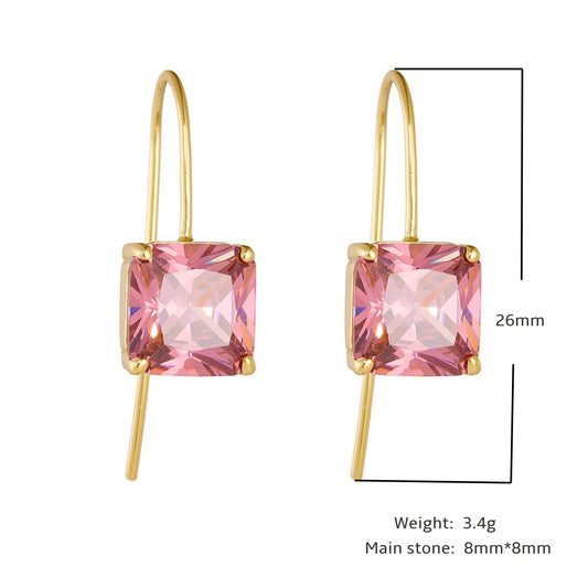 KFG Jewellry Vintage Colourful Square Zirconia Ear Hook Earrings | S925 Sterling Silver Earrings for Women | Dangle Earrings for Girls