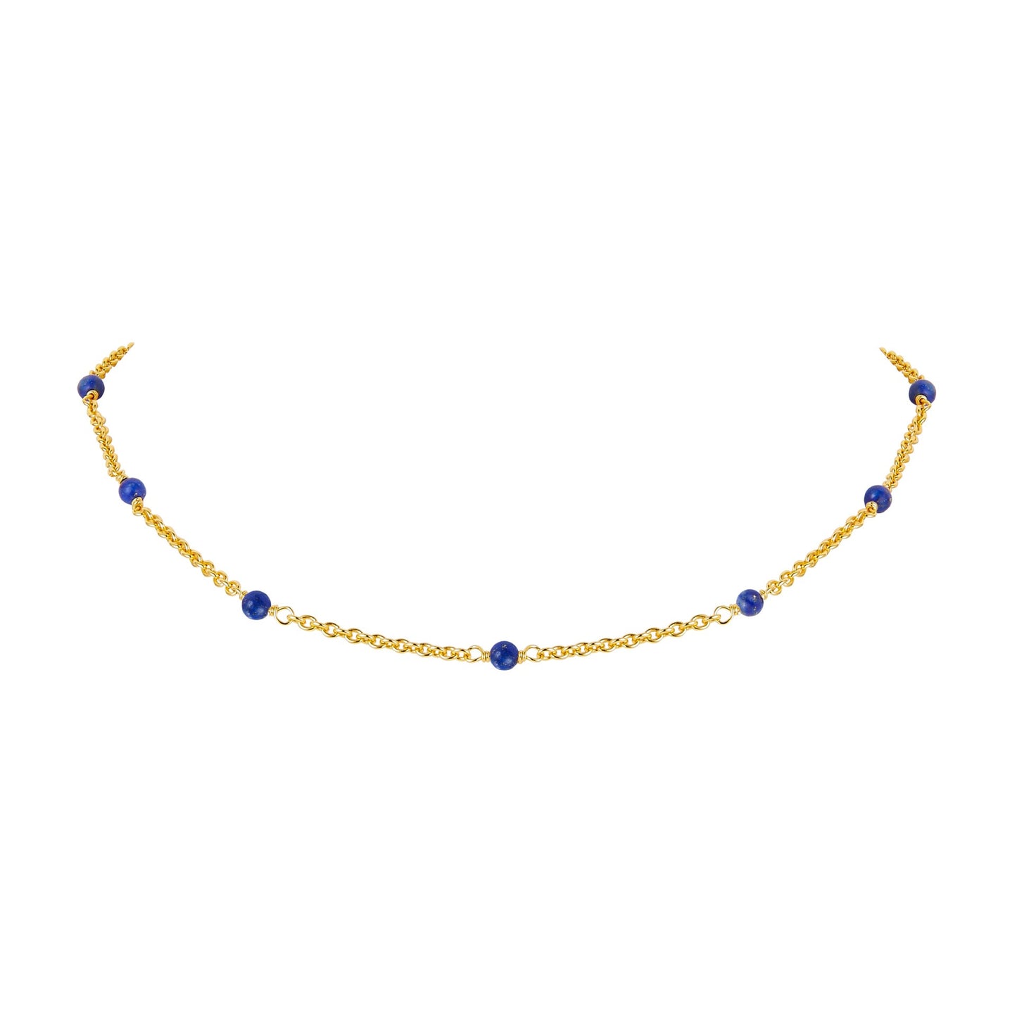 KFG Jewellery Natural Gemstone S925 Sterling Silver Necklace Plated 18K Genuine Gold Chain Necklaces for Women (Natural Lapis Lazuli)