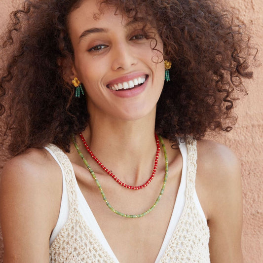 KFG Jewellry S925 Silver Natural Chrysoprase Earrings for Women | Flower earrings | Holiday Style Earrings Studs | Dangle Earrings