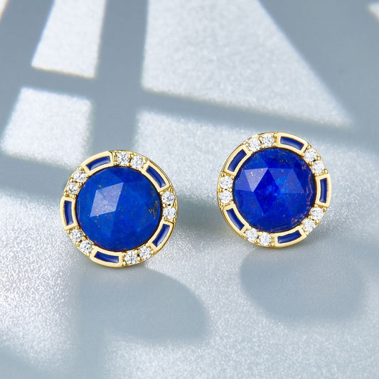 S925 Sterling Silver & 18K Gold Plating Natural Lapis Lazuli Earrings for Women