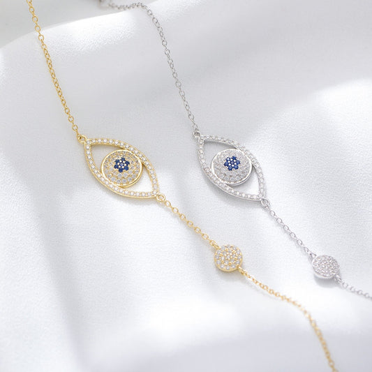 KFG Jewelry S925 Sterling Silver Evil Eye Bracelet for Women Adjustable Bracelet for Girls