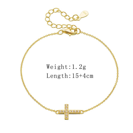 Women's 925 Sterling Silver Cross Bracelet 14K Gold Plated
