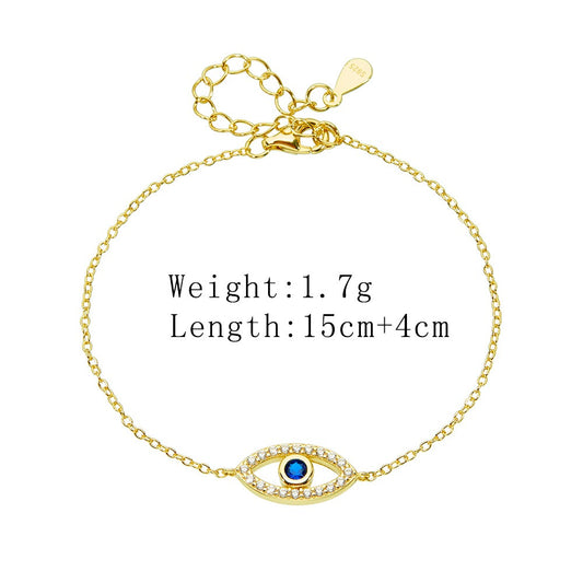 S925 Sterling Silver Evil Eye Adjustable Bracelet for Women Girls