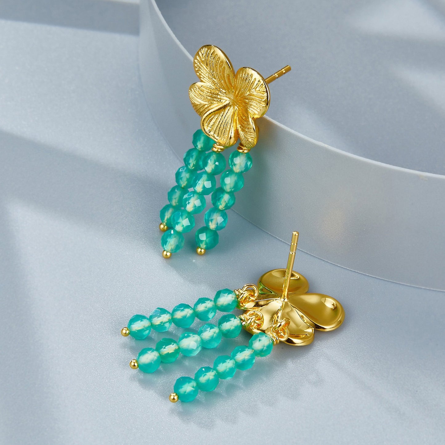 KFG Jewellry S925 Silver Natural Chrysoprase Earrings for Women | Flower earrings | Holiday Style Earrings Studs | Dangle Earrings