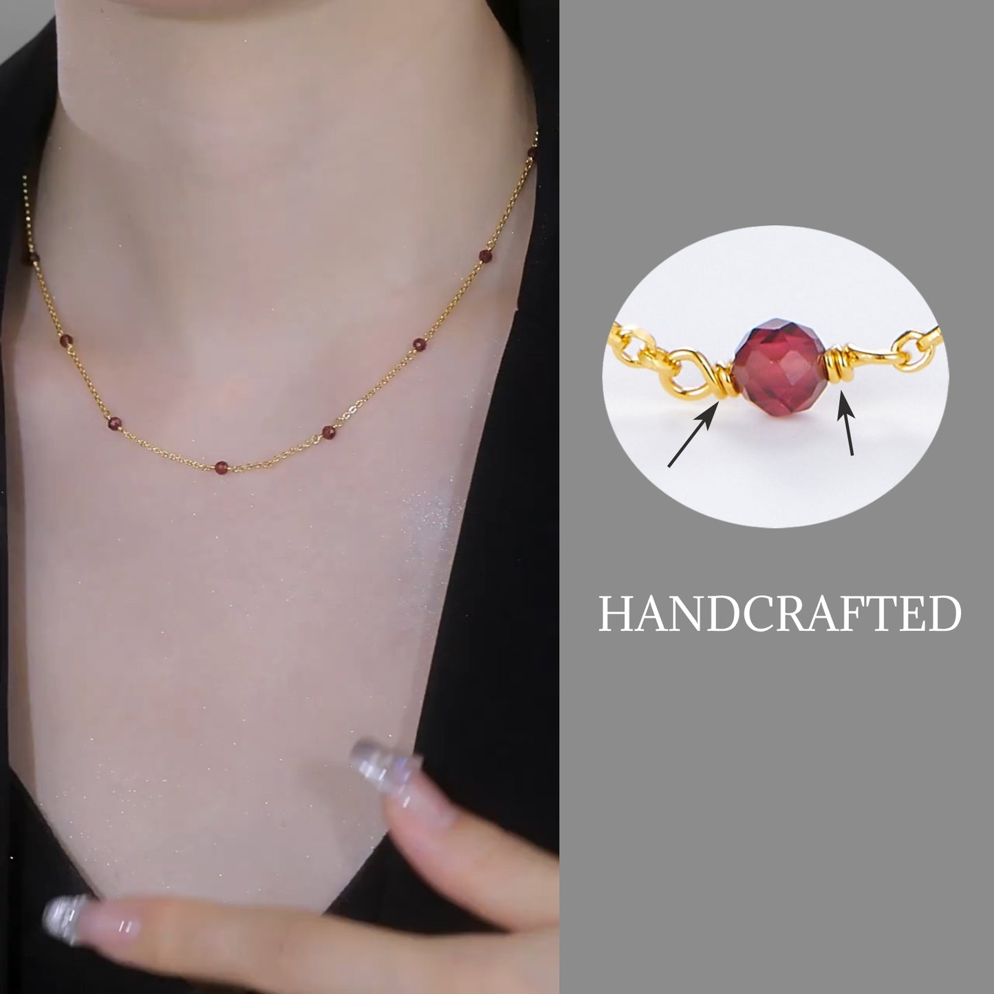 KFG Jewellery Natural Gemstone S925 Sterling Silver Necklace Plated 18K Genuine Gold Chain Necklaces for Women