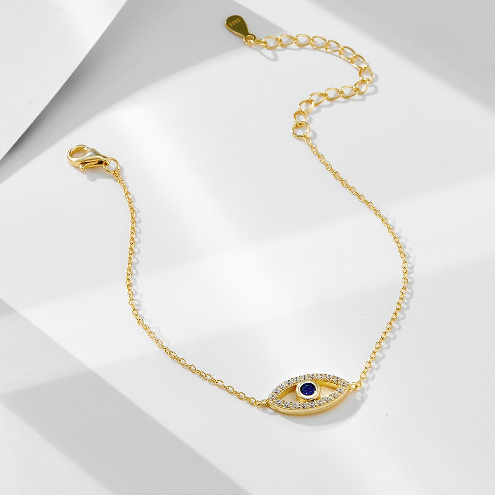 S925 Sterling Silver Evil Eye Adjustable Bracelet for Women Girls