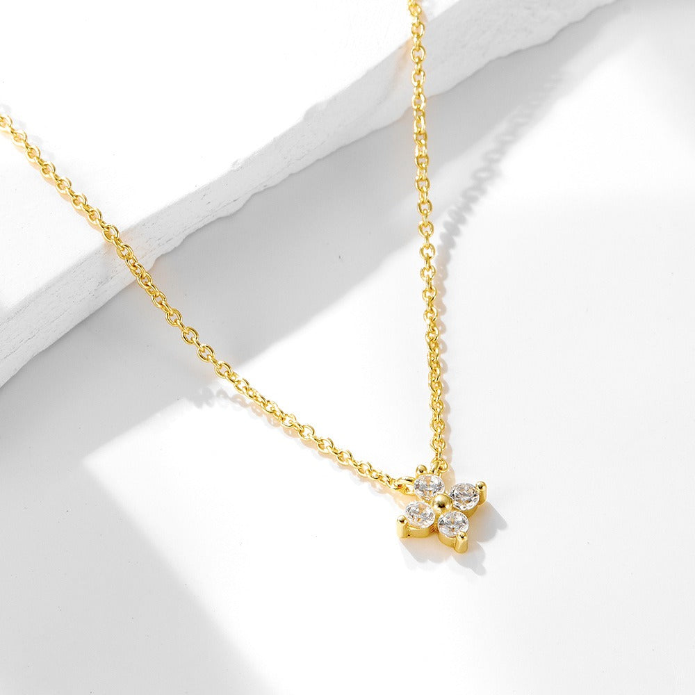S925 Sterling Silver Women's Four Leaf Clover Necklace 14K Gold Plated for Girls