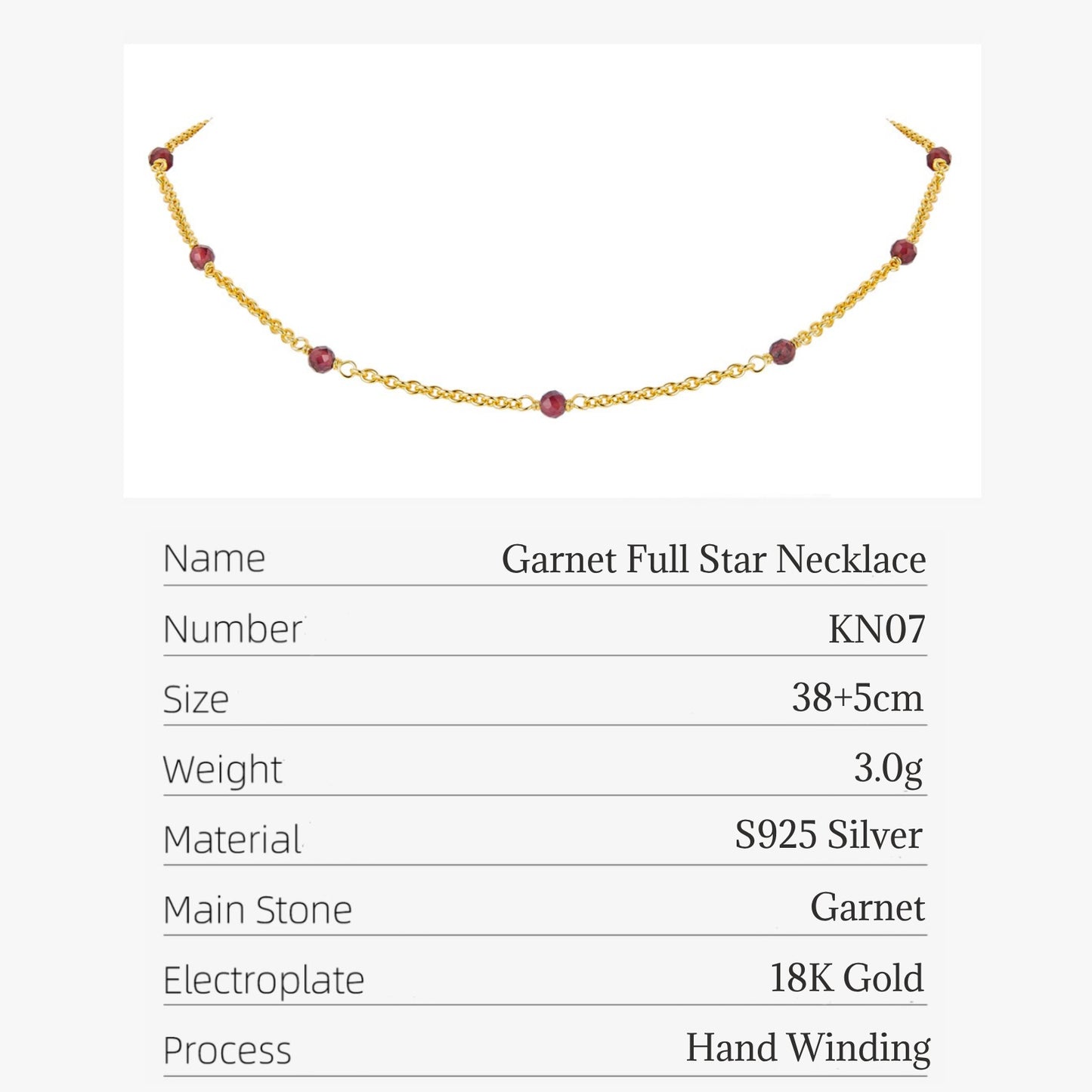 KFG Jewellery Natural Gemstone S925 Sterling Silver Necklace Plated 18K Genuine Gold Chain Necklaces for Women