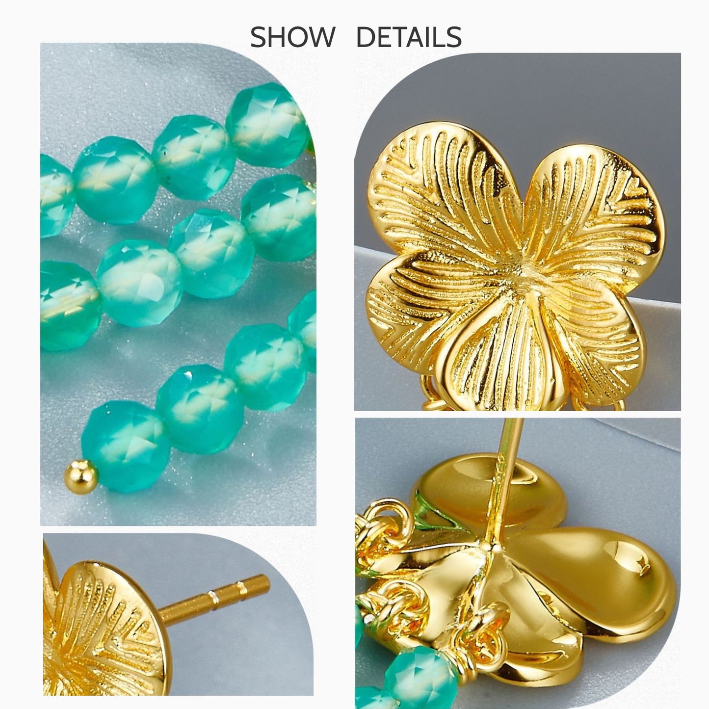 KFG Jewellry S925 Silver Natural Chrysoprase Earrings for Women | Flower earrings | Holiday Style Earrings Studs | Dangle Earrings