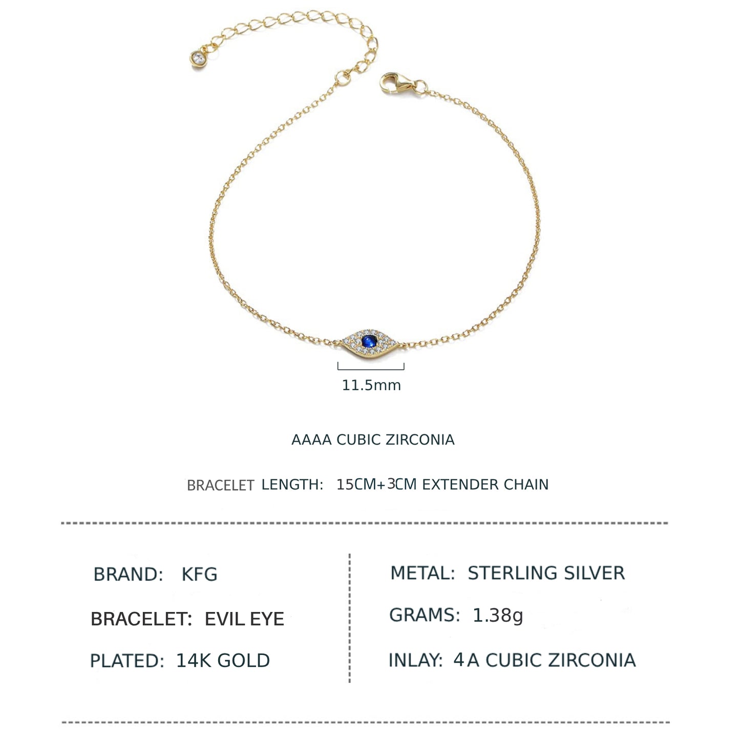 KFG Jewelry S925 Sterling Silver Evil Eye Bracelet for Women Adjustable Bracelet for Girls