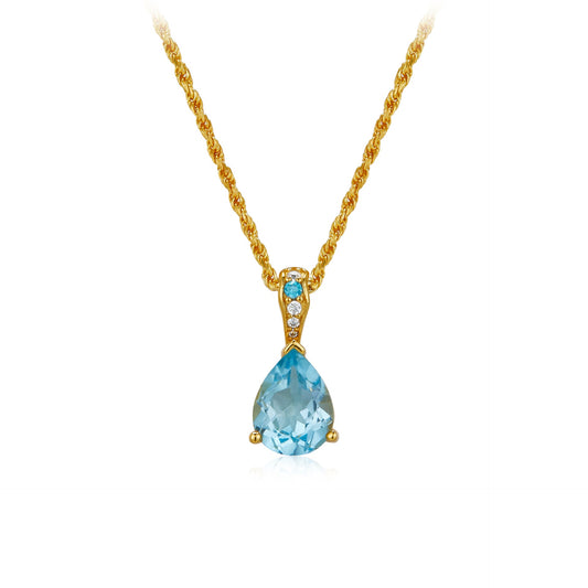 S925 Sterling Silver with 18K Gold Plating, Natural Sky Blue Topaz Pendant Necklace for Women