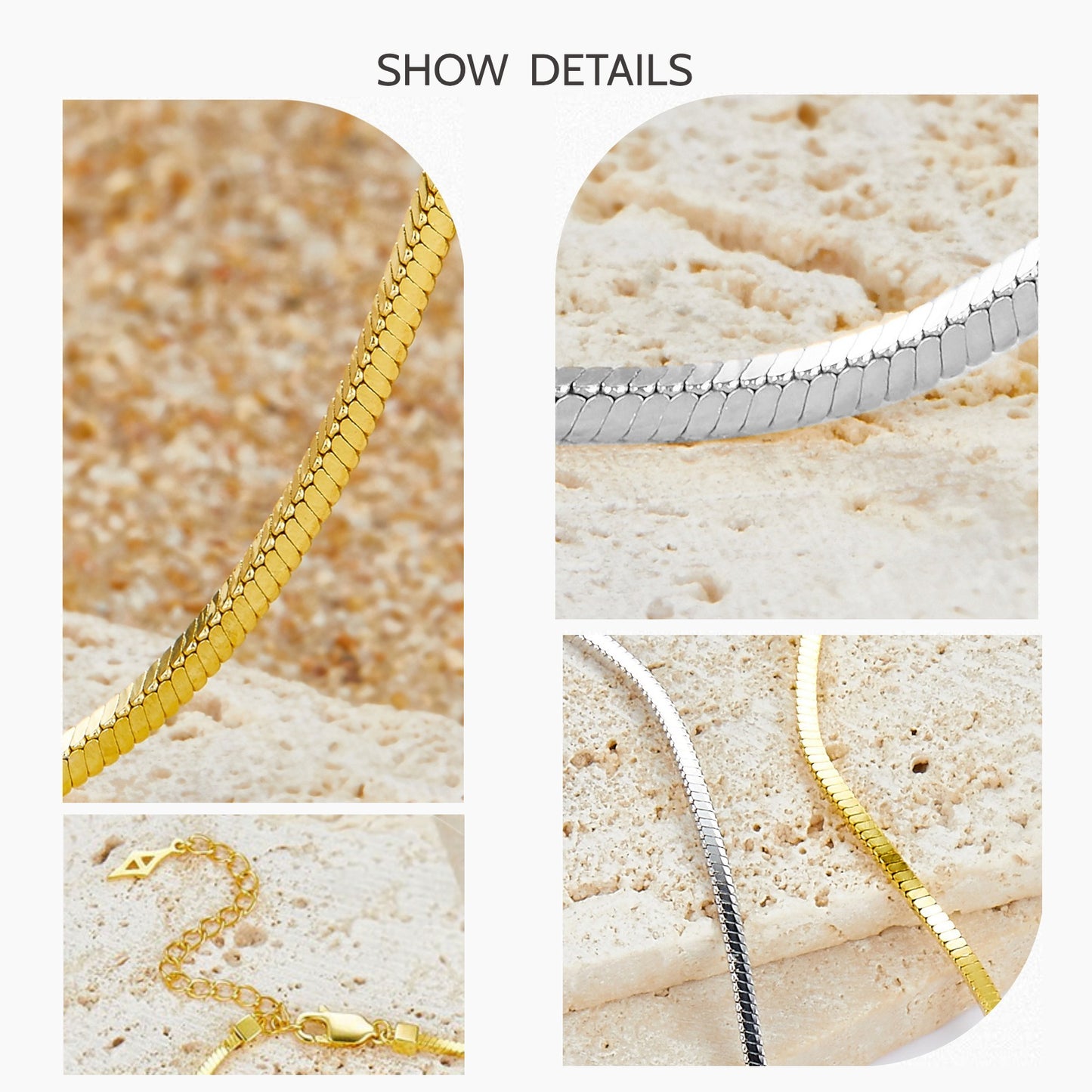 KFG Jewellry S925 Sterling Silver Snake Chains 18K Gold Plated Square Snake Necklaces Unisex Necklace