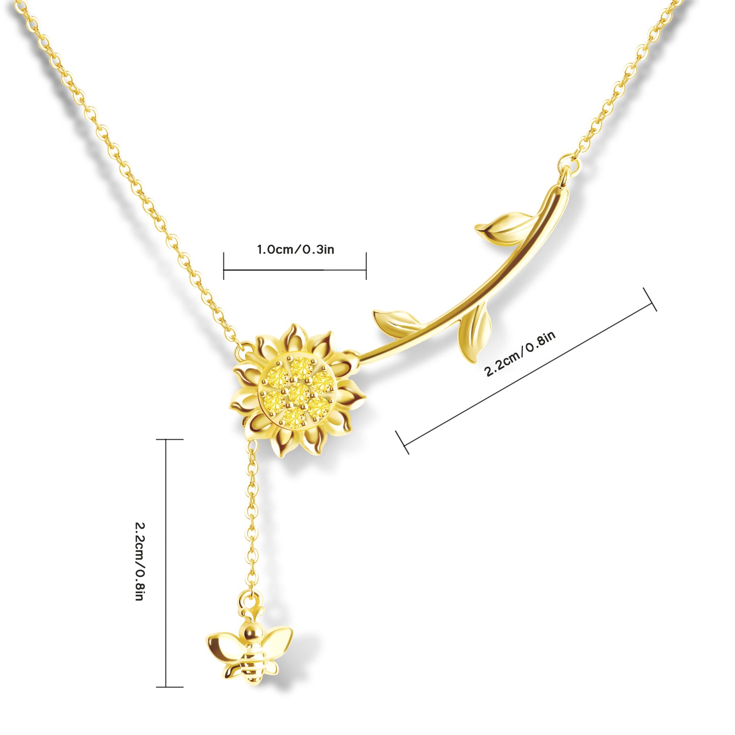 Sunflower and Bee Necklace with CZ in Sterling Silver