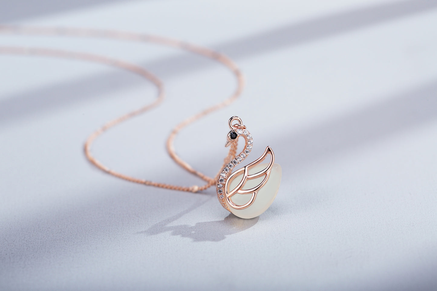 45cm(18'') Swan Necklace with Natural Jade CZ in Sterling Silver