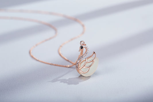 45cm(18'') Swan Necklace with Natural Jade CZ in Sterling Silver