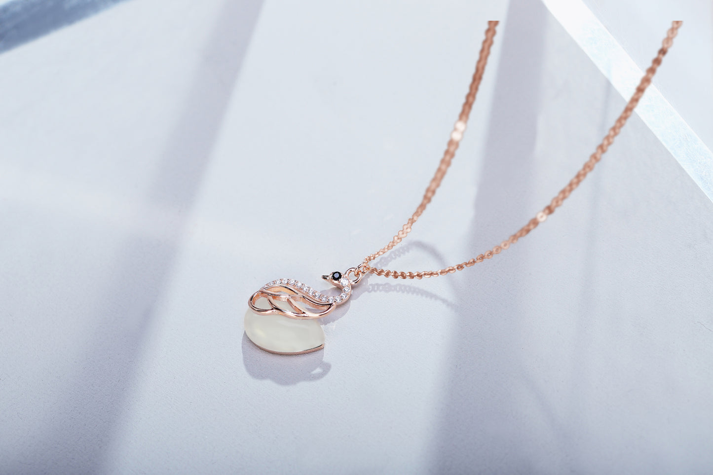 45cm(18'') Swan Necklace with Natural Jade CZ in Sterling Silver