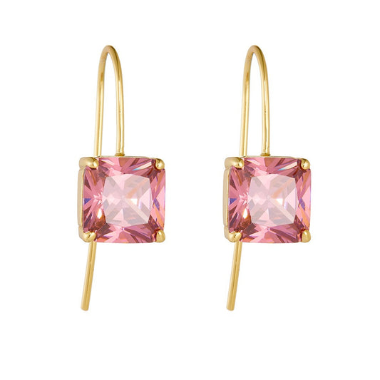 KFG Jewellry Vintage Colourful Square Zirconia Ear Hook Earrings | S925 Sterling Silver Earrings for Women | Dangle Earrings for Girls