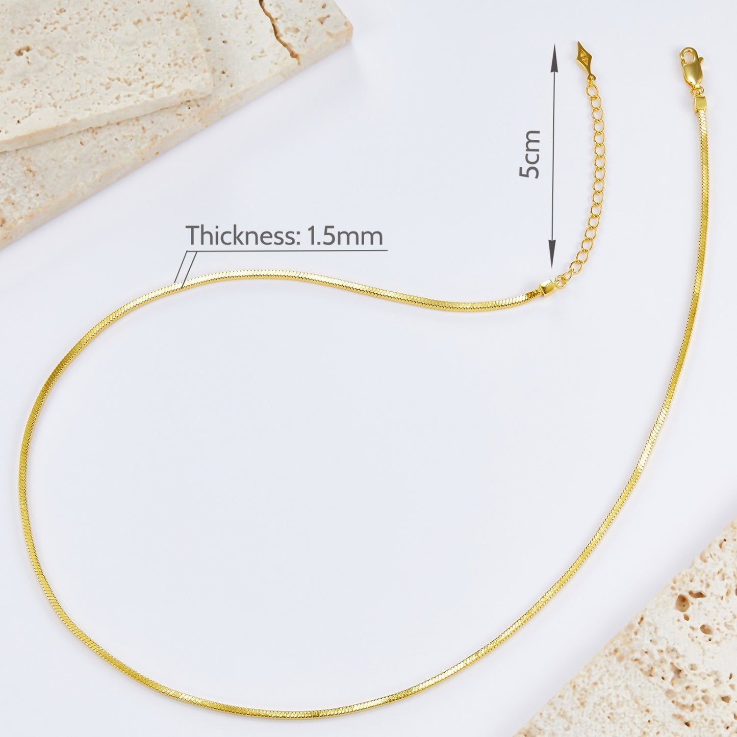 KFG Jewellry S925 Sterling Silver Snake Chains 18K Gold Plated Square Snake Necklaces Unisex Necklace