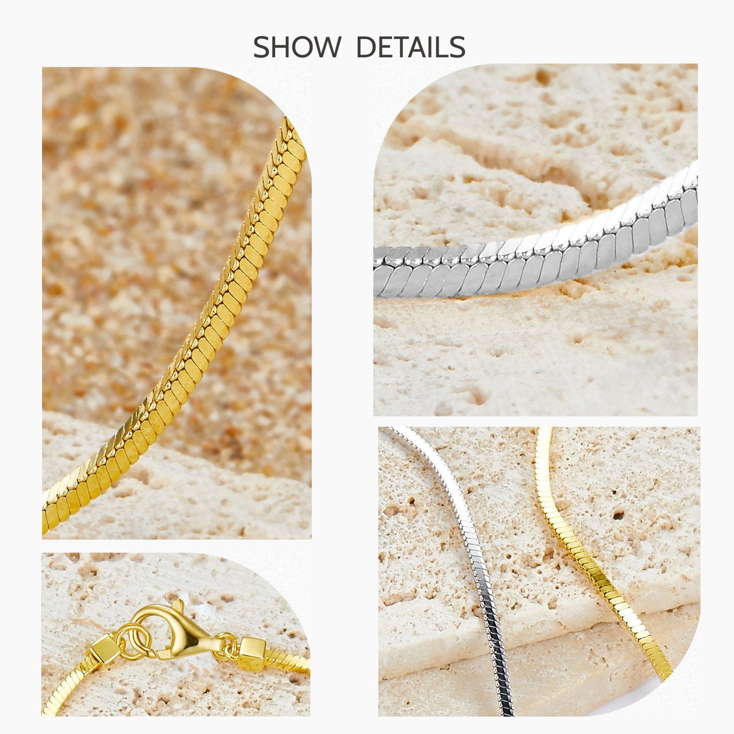 KFG Jewellry S925 Sterling Silver Snake Chains 18K Gold Plated Square Snake Necklaces Unisex Necklace
