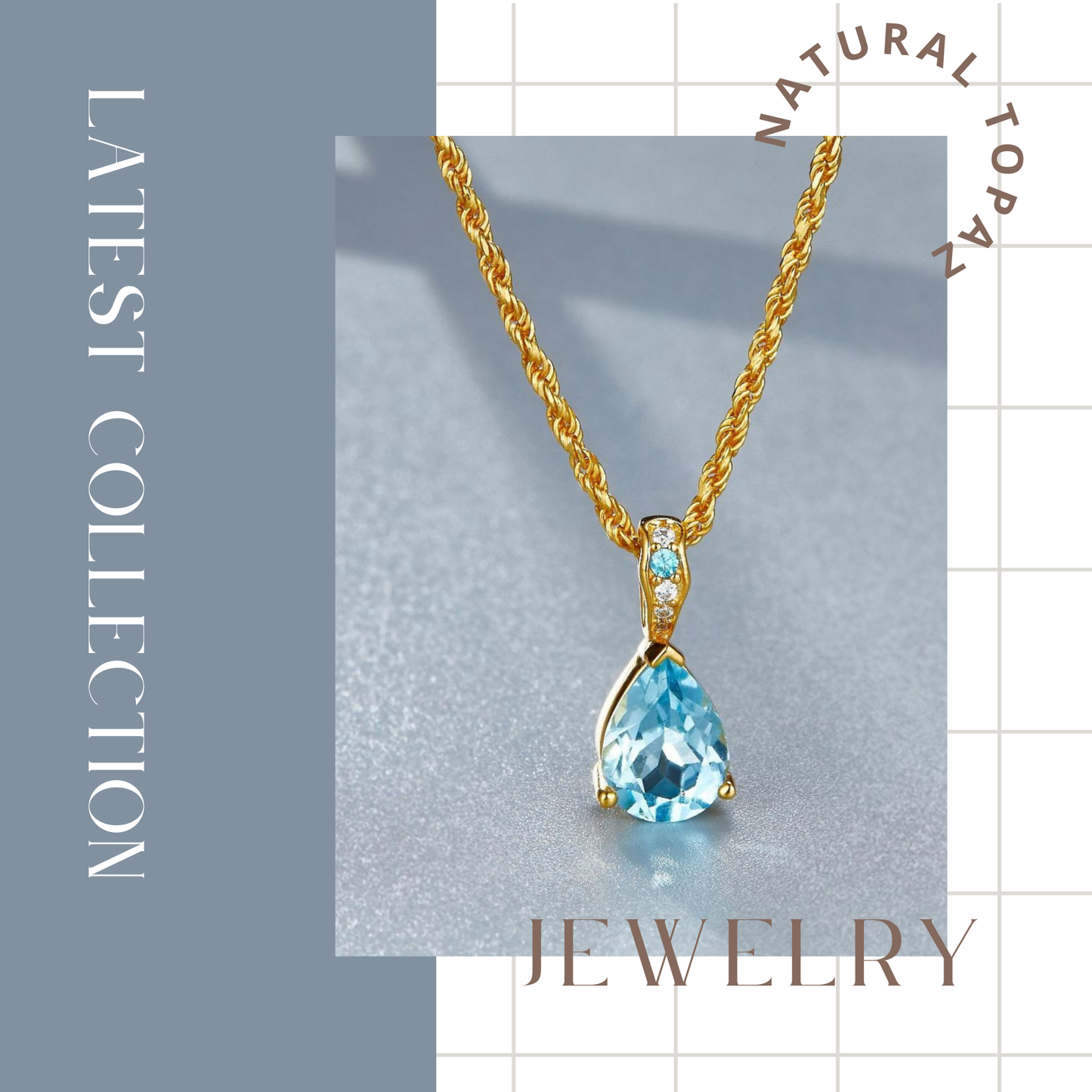 S925 Sterling Silver with 18K Gold Plating, Natural Sky Blue Topaz Pendant Necklace for Women