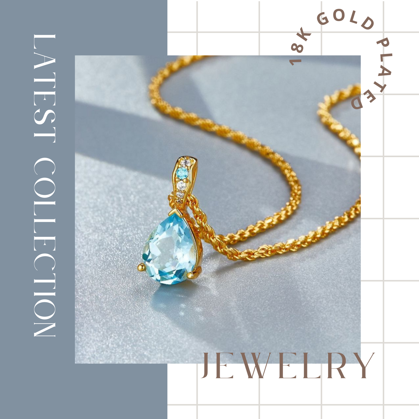 S925 Sterling Silver with 18K Gold Plating, Natural Sky Blue Topaz Pendant Necklace for Women