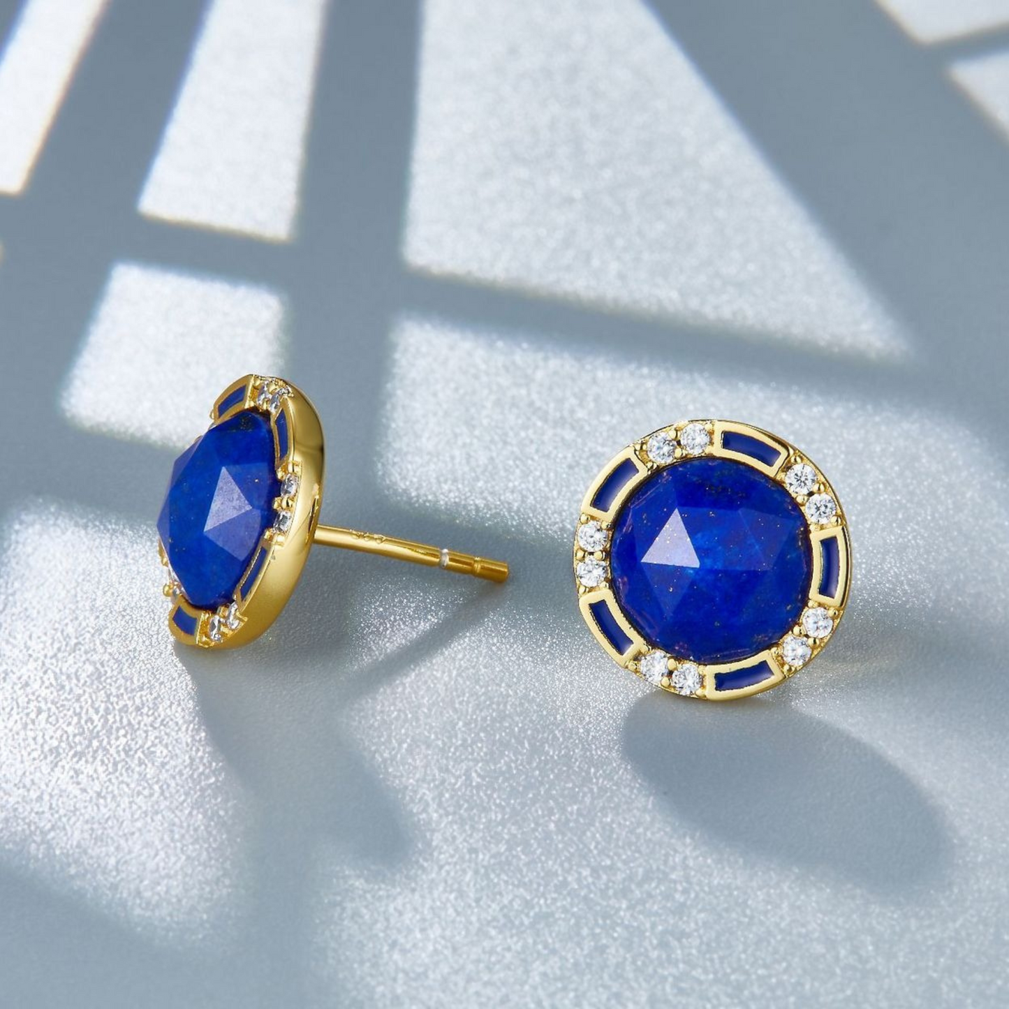 S925 Sterling Silver & 18K Gold Plating Natural Lapis Lazuli Earrings for Women