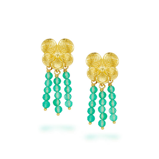 KFG Jewellry S925 Silver Natural Chrysoprase Earrings for Women | Flower earrings | Holiday Style Earrings Studs | Dangle Earrings