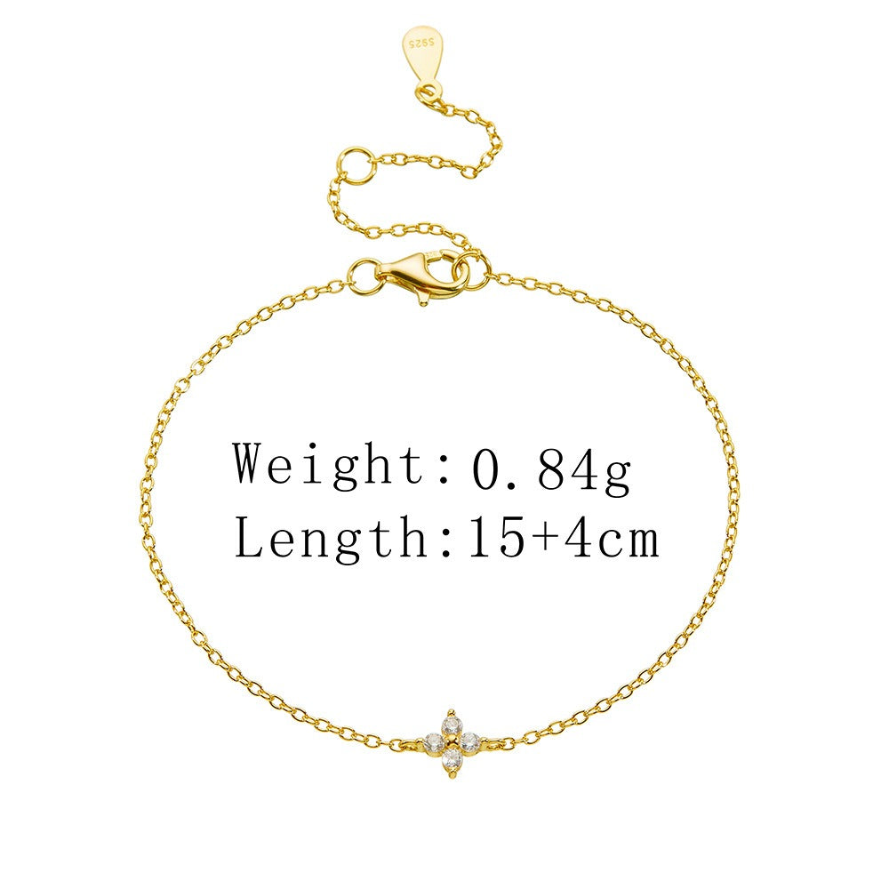 14K Gold Plated Tiny Four Leaf Clover Bracelet for Girls