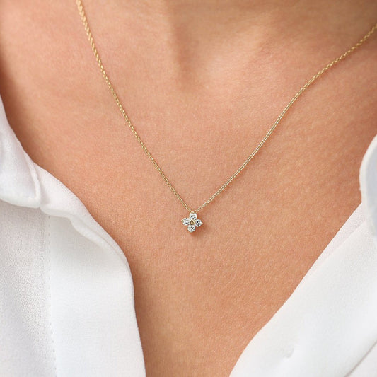 S925 Sterling Silver Women's Four Leaf Clover Necklace 14K Gold Plated for Girls