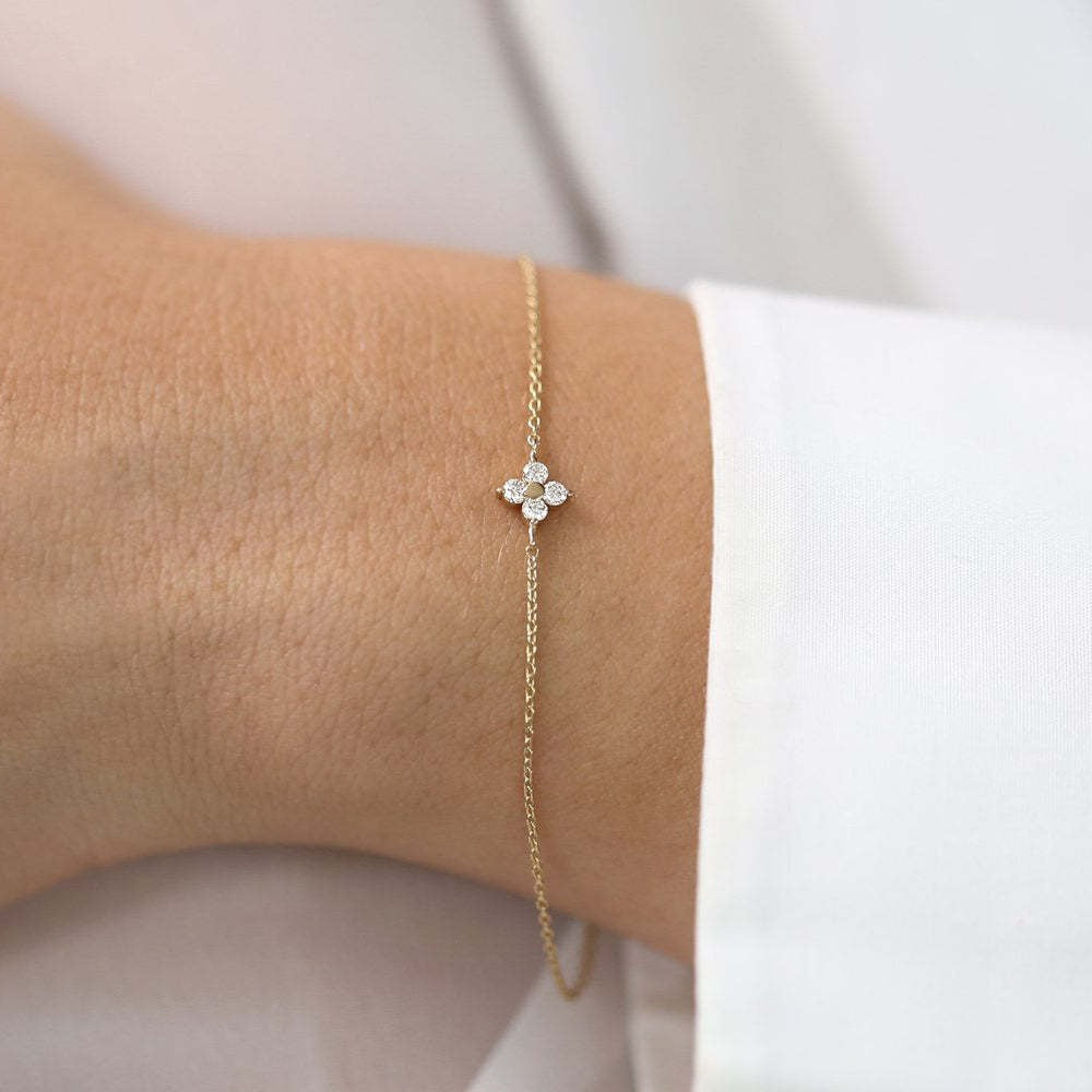 14K Gold Plated Tiny Four Leaf Clover Bracelet for Girls