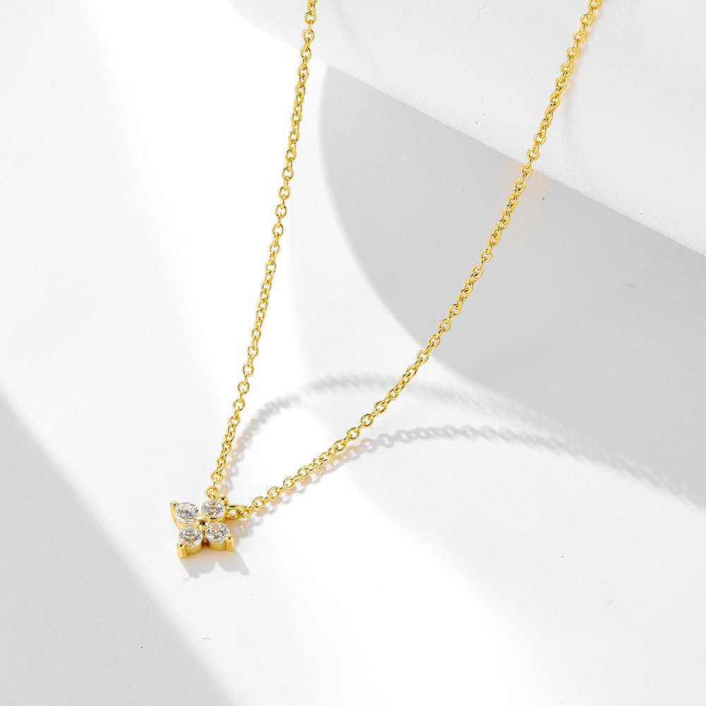 S925 Sterling Silver Women's Four Leaf Clover Necklace 14K Gold Plated for Girls