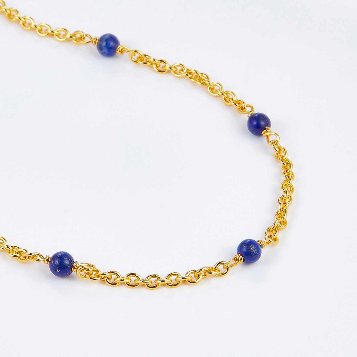 KFG Jewellery Natural Gemstone S925 Sterling Silver Necklace Plated 18K Genuine Gold Chain Necklaces for Women (Natural Lapis Lazuli)