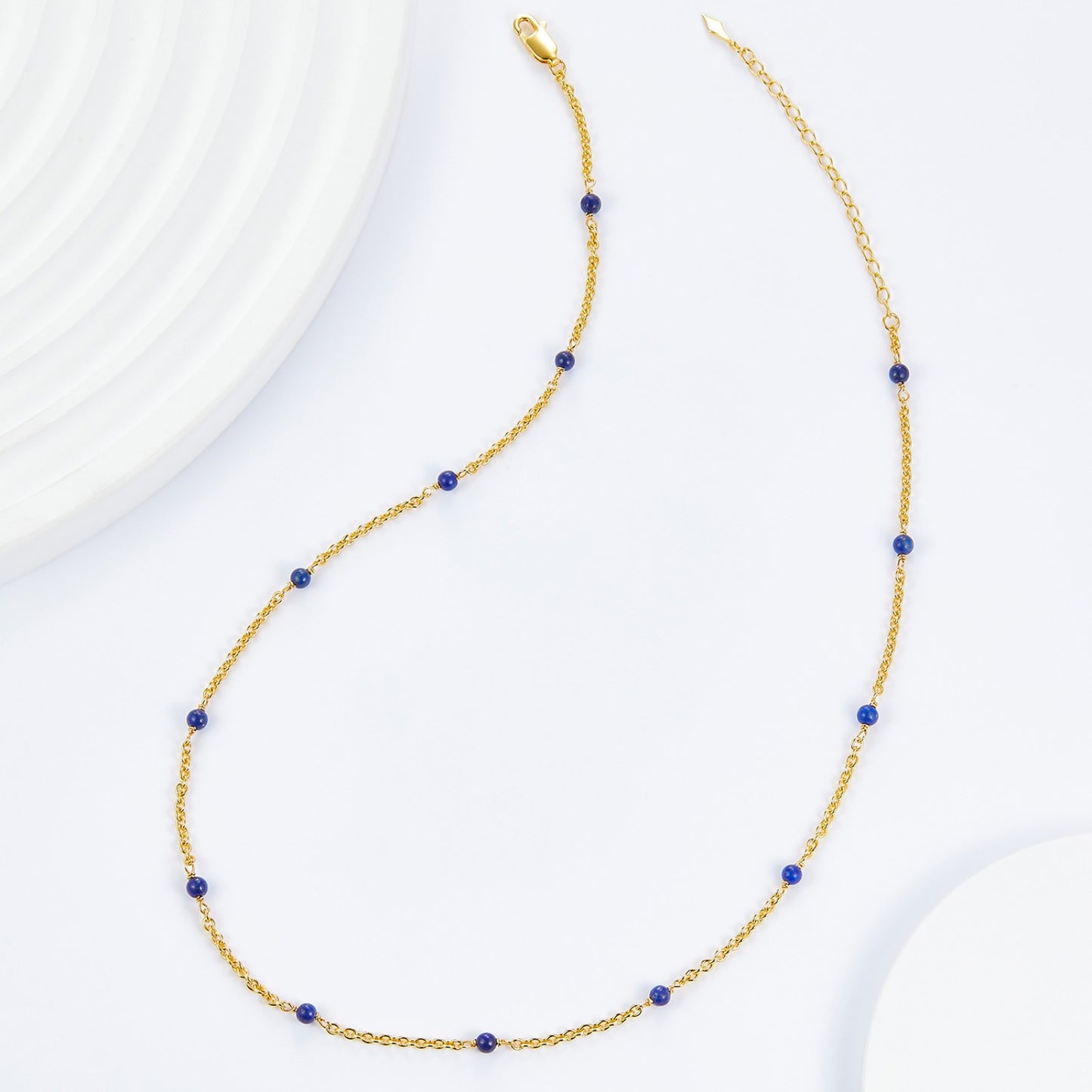 KFG Jewellery Natural Gemstone S925 Sterling Silver Necklace Plated 18K Genuine Gold Chain Necklaces for Women (Natural Lapis Lazuli)
