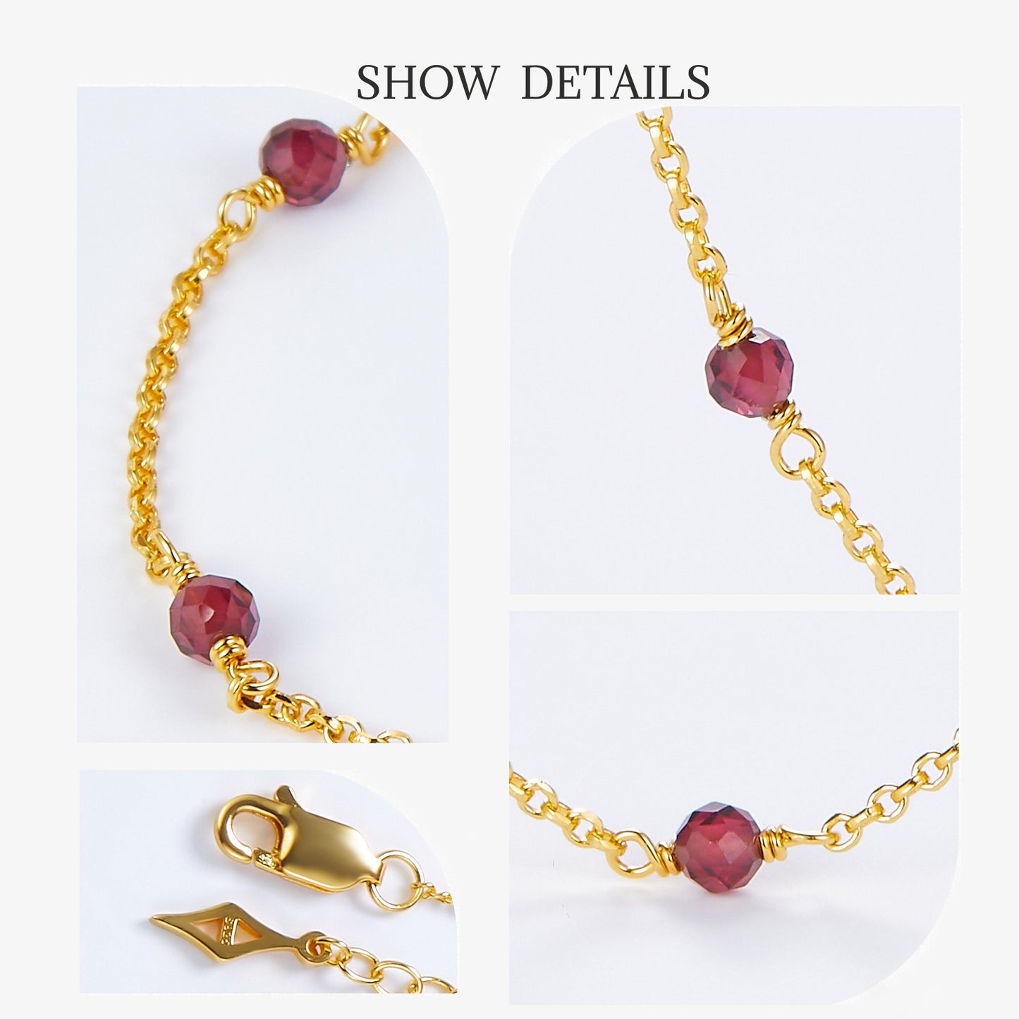 KFG Jewellery Natural Gemstone S925 Sterling Silver Necklace Plated 18K Genuine Gold Chain Necklaces for Women