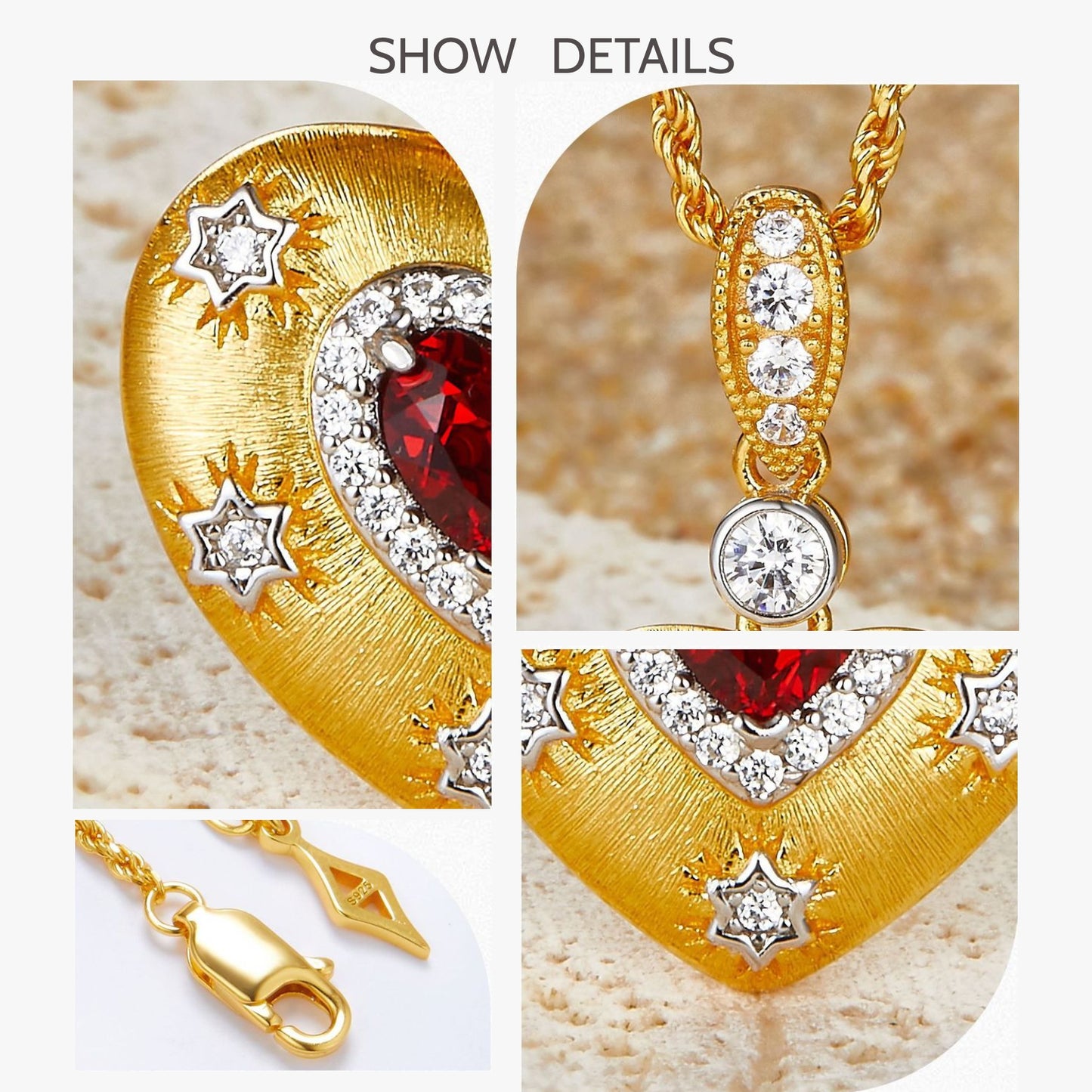 KFG Jewellry S925 Silver Garnet Love Heart Necklace for Women Genuine 18K Gold Plated Hand Wire Drawing Heart Pendant Necklaces
