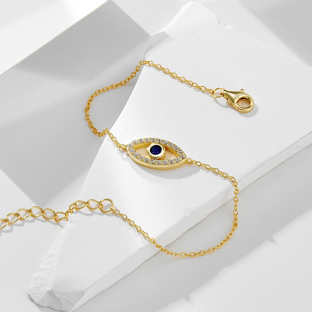 S925 Sterling Silver Evil Eye Adjustable Bracelet for Women Girls