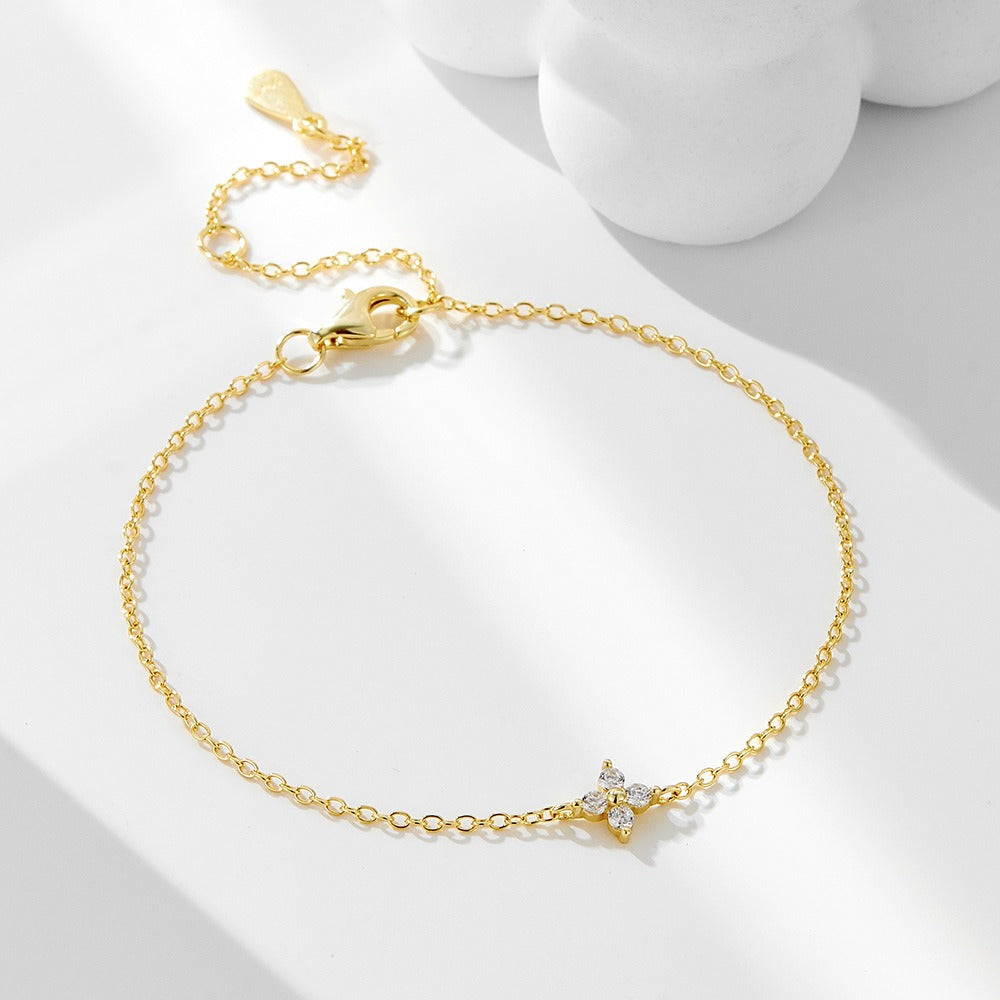 14K Gold Plated Tiny Four Leaf Clover Bracelet for Girls