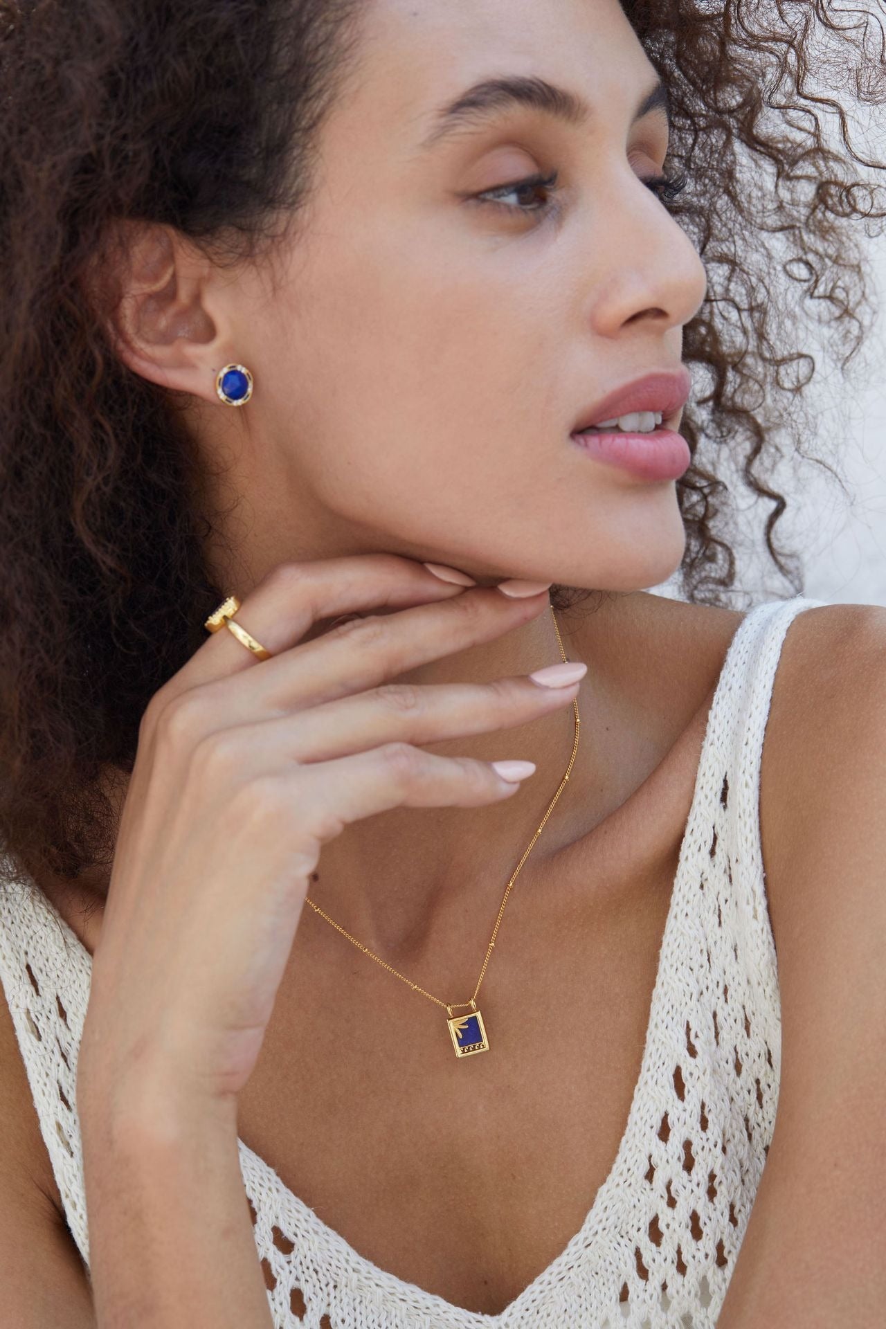 S925 Sterling Silver & 18K Gold Plating Natural Lapis Lazuli Earrings for Women