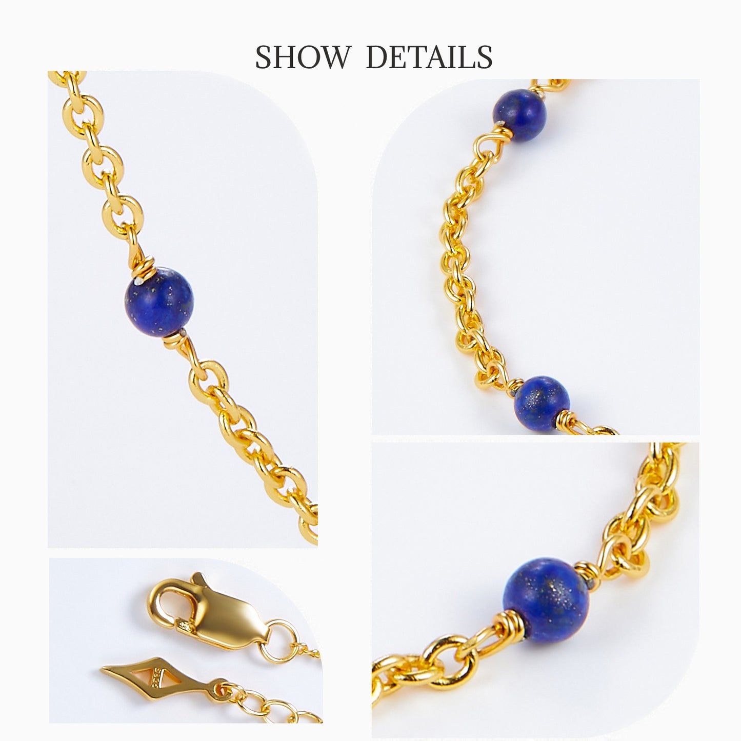 KFG Jewellery Natural Gemstone S925 Sterling Silver Necklace Plated 18K Genuine Gold Chain Necklaces for Women (Natural Lapis Lazuli)