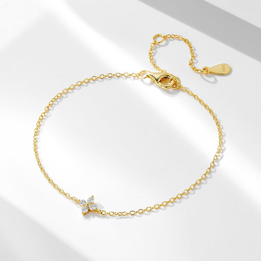 14K Gold Plated Tiny Four Leaf Clover Bracelet for Girls