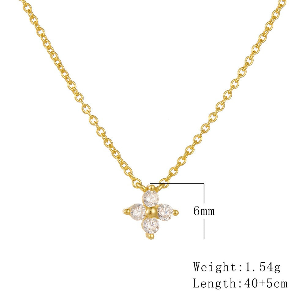S925 Sterling Silver Women's Four Leaf Clover Necklace 14K Gold Plated for Girls