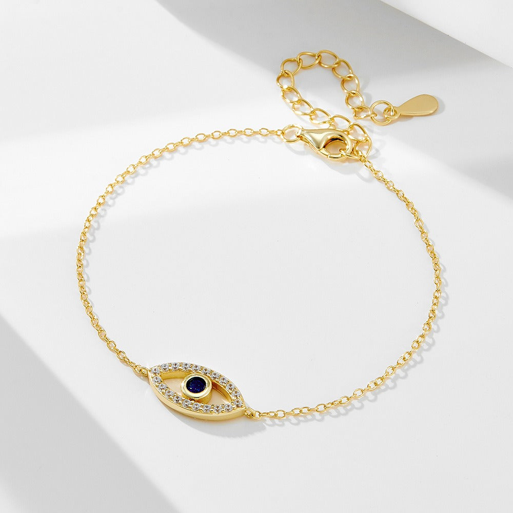 S925 Sterling Silver Evil Eye Adjustable Bracelet for Women Girls