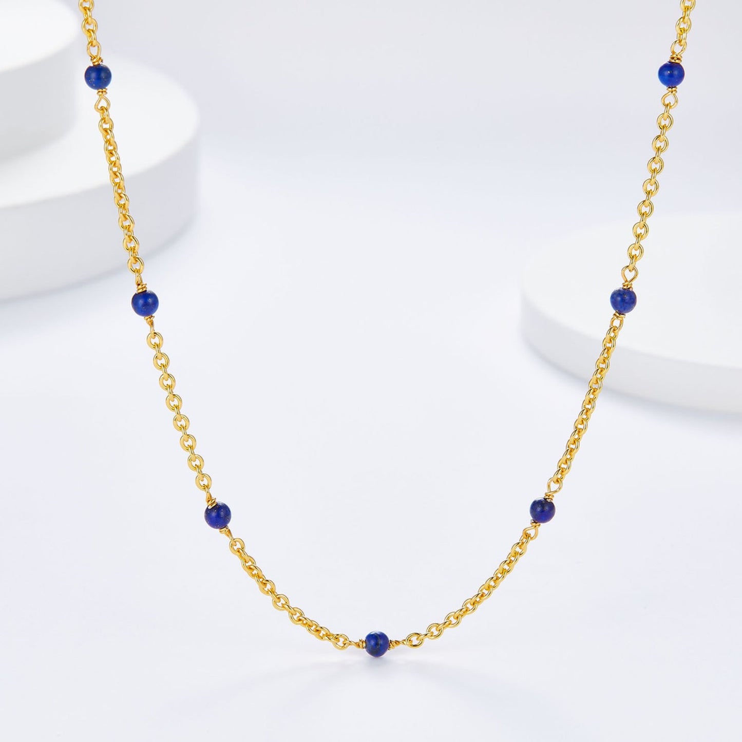 KFG Jewellery Natural Gemstone S925 Sterling Silver Necklace Plated 18K Genuine Gold Chain Necklaces for Women (Natural Lapis Lazuli)