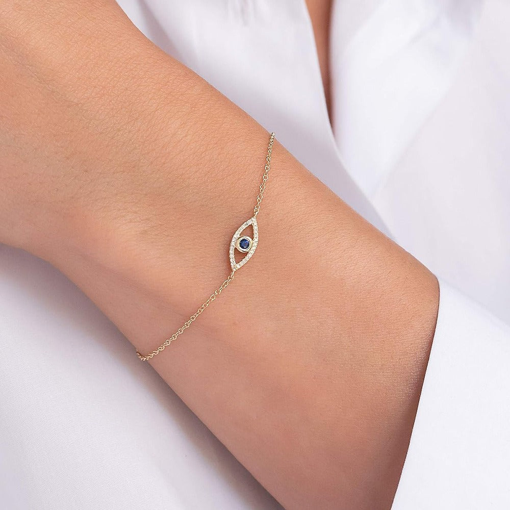S925 Sterling Silver Evil Eye Adjustable Bracelet for Women Girls