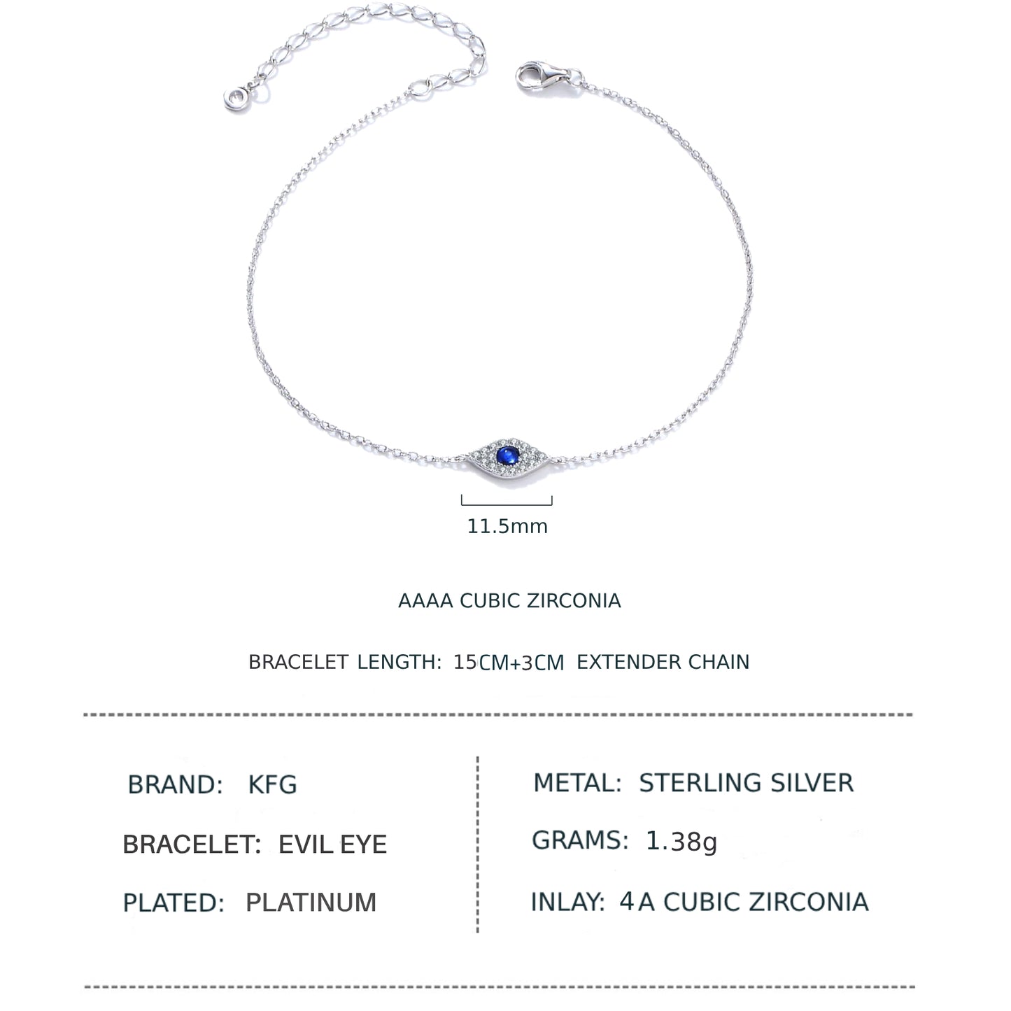 KFG Jewelry S925 Sterling Silver Evil Eye Bracelet for Women Adjustable Bracelet for Girls