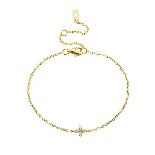 14K Gold Plated Tiny Four Leaf Clover Bracelet for Girls
