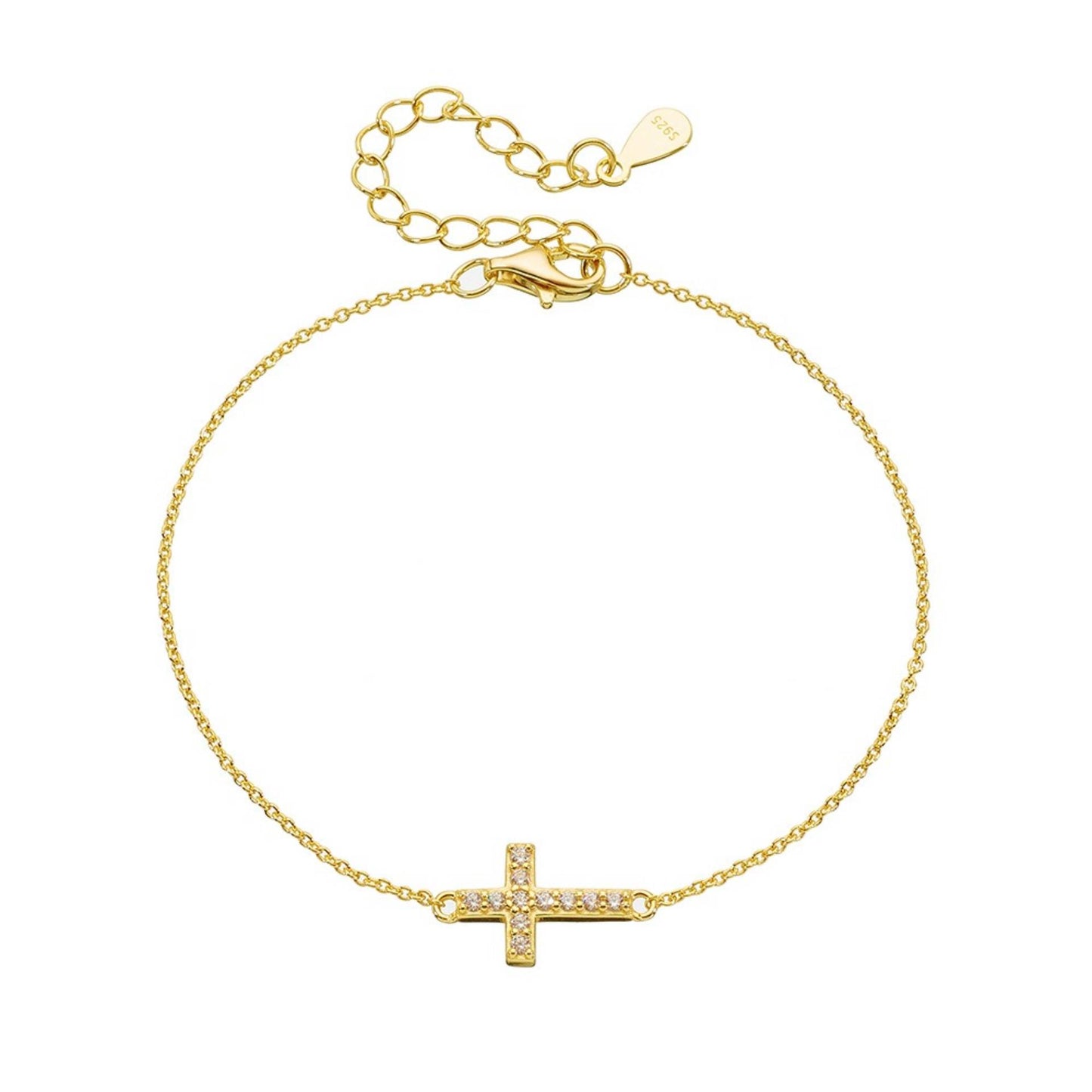 Women's 925 Sterling Silver Cross Bracelet 14K Gold Plated