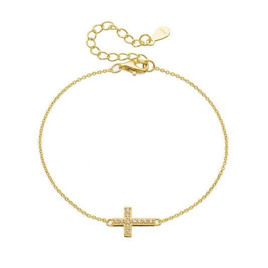 Women's 925 Sterling Silver Cross Bracelet 14K Gold Plated