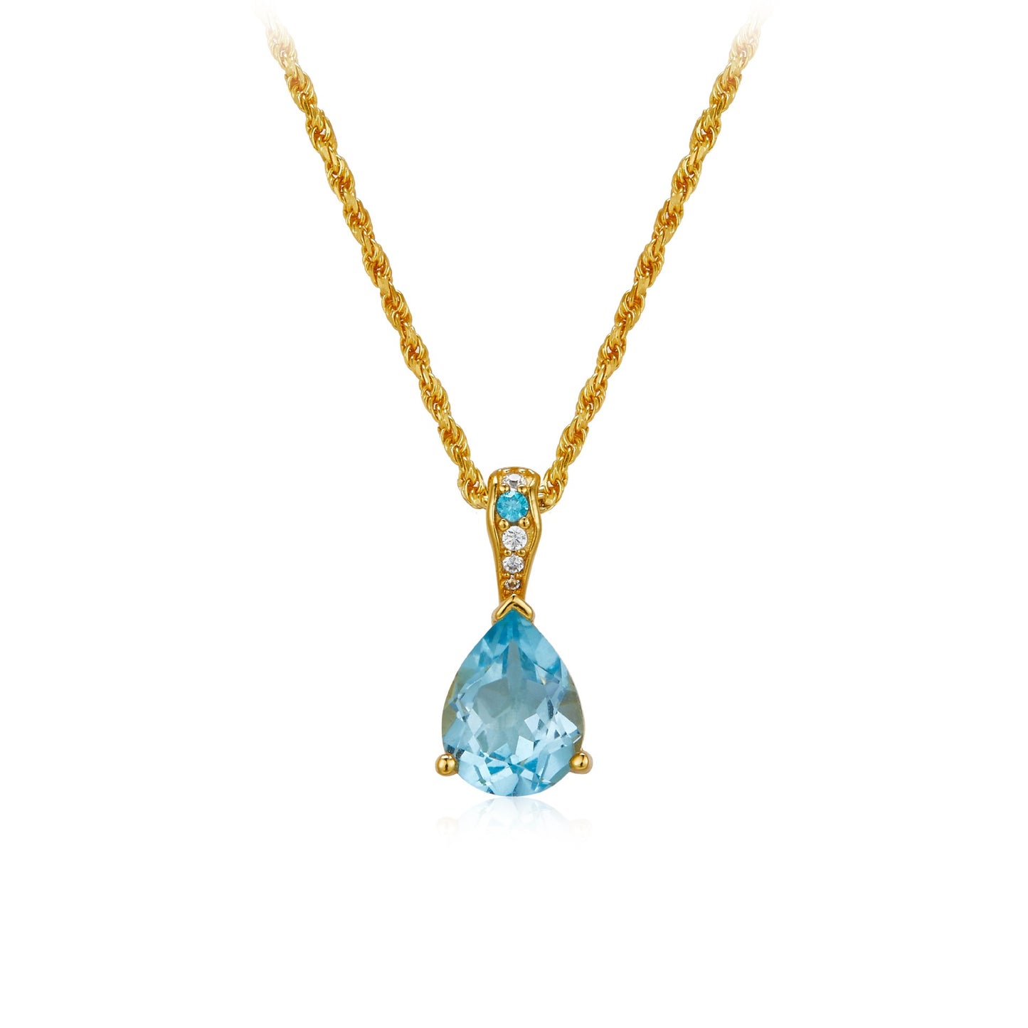 S925 Sterling Silver with 18K Gold Plating, Natural Sky Blue Topaz Pendant Necklace for Women