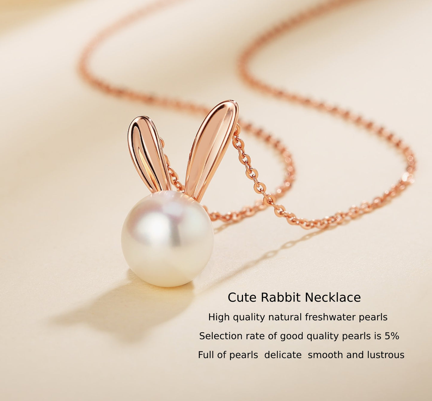 Cute Rabbit Necklace with Natural Pearls (8-9mm) in Sterling Silver (Rose)